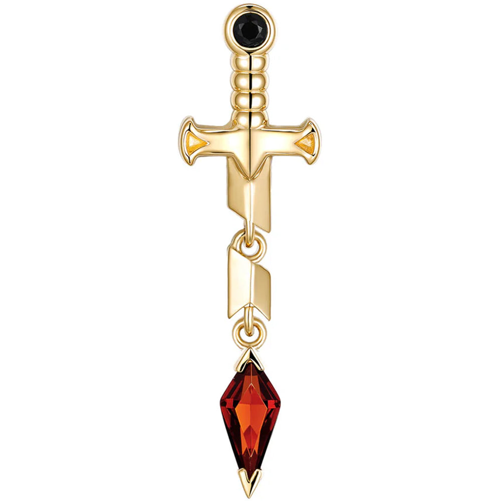 threadless: "Svyn" End in Gold with Black Agate & Red Garnet