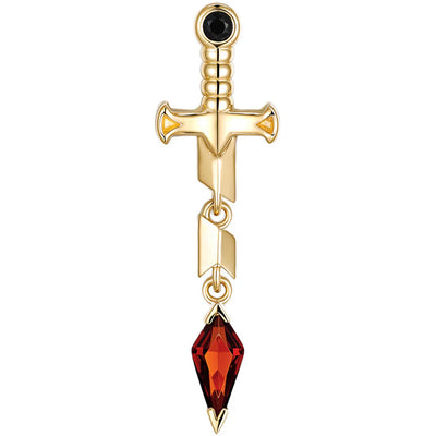 threadless: "Svyn" End in Gold with Black Agate & Red Garnet