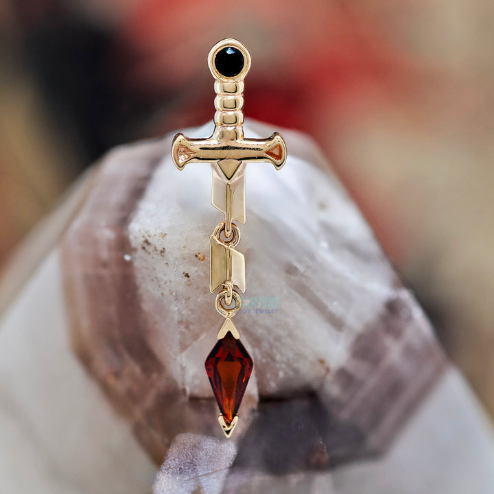 threadless: "Svyn" End in Gold with Black Agate & Red Garnet