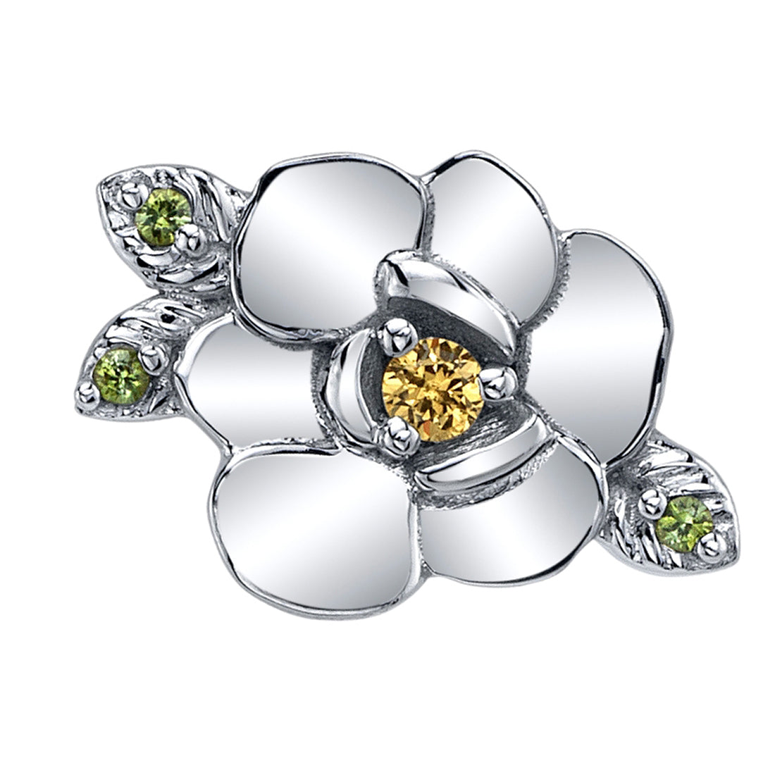 Magnolia Threaded End in Gold & Platinum with Yellow Sapphire & Green Tourmalines