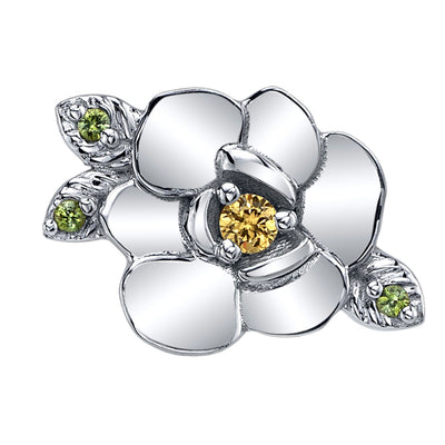 Magnolia Threaded End in Gold & Platinum with Yellow Sapphire & Green Tourmalines
