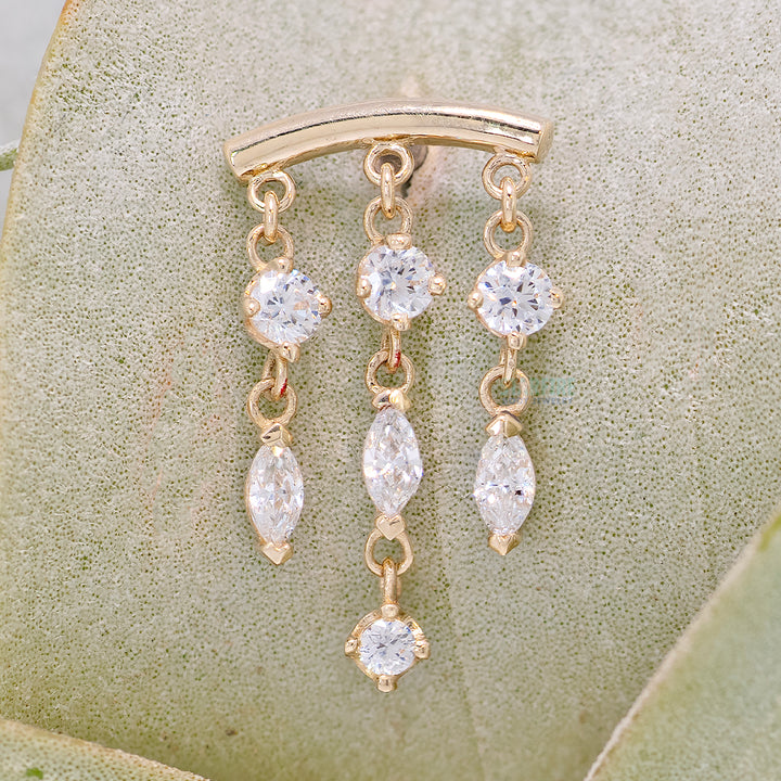 "Winter Veil" Hidden Helix Threaded End in Gold & Platinum with White CZ's