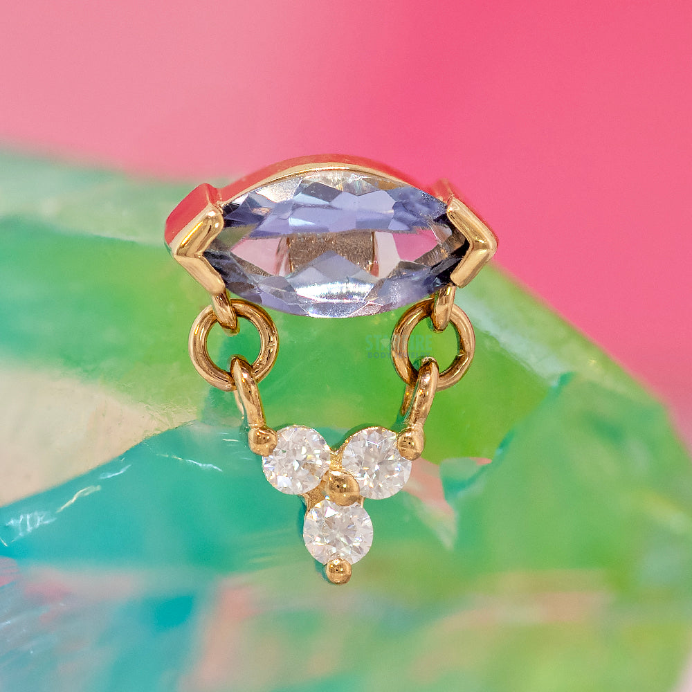 threadless: "Nightfall" End with Dangle in Gold with Tanzanite & Moissanite