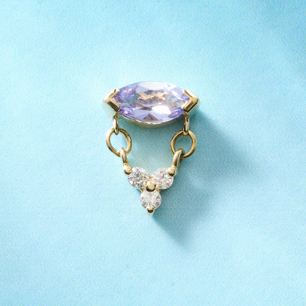 threadless: "Nightfall" End with Dangle in Gold with Tanzanite & Moissanite