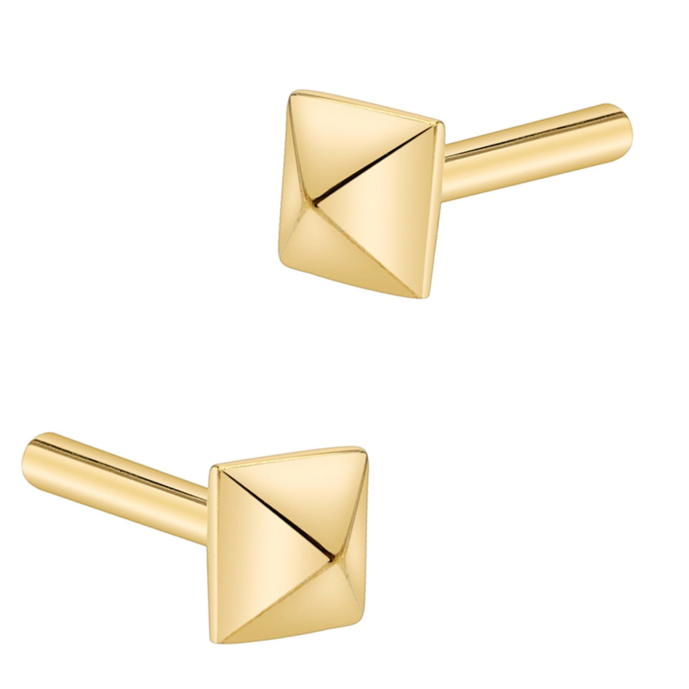 Gold Threaded Flatback / Labret Post / Straight Barbell End with Fixed Square Pyramid