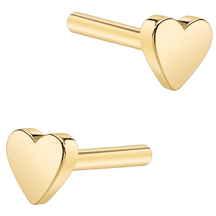 Gold & Platinum Threaded Flatback / Labret Post / Straight Barbell End with Fixed Flat Heart