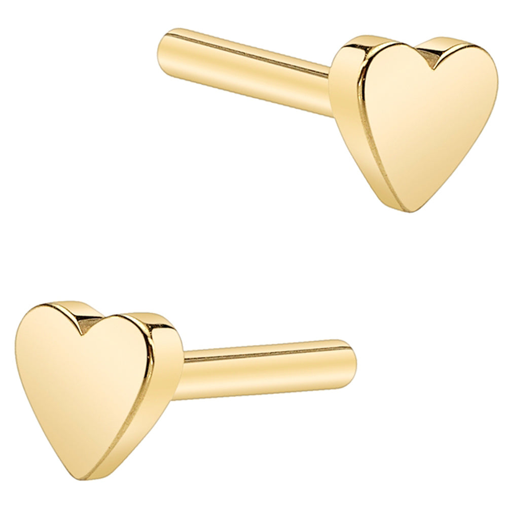 Gold Threaded Flatback / Labret Post / Straight Barbell End with Fixed Flat Heart