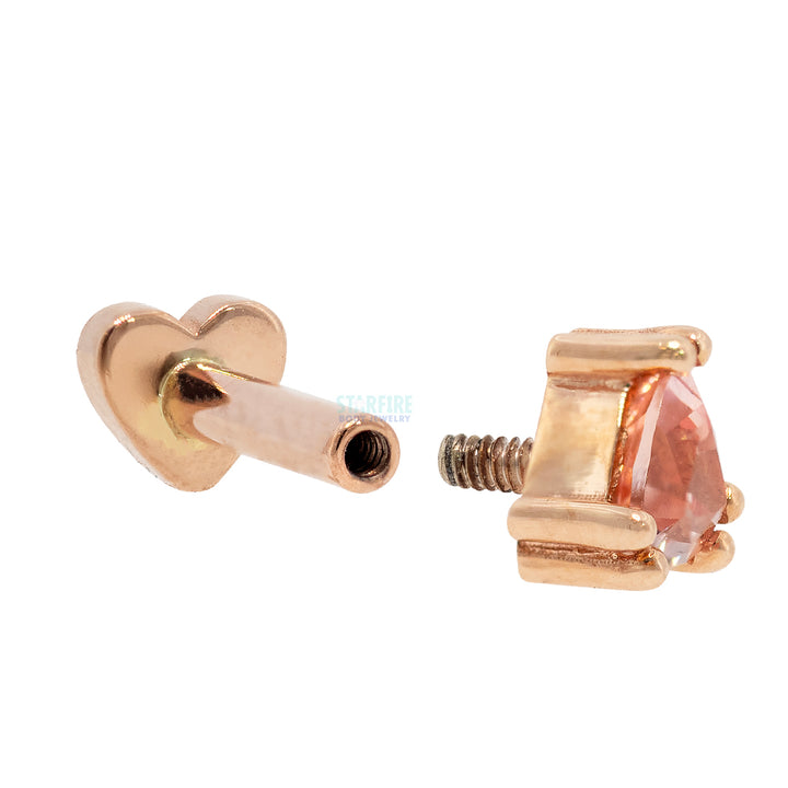 Gold & Platinum Threaded Flatback / Labret Post / Straight Barbell End with Fixed Flat Heart