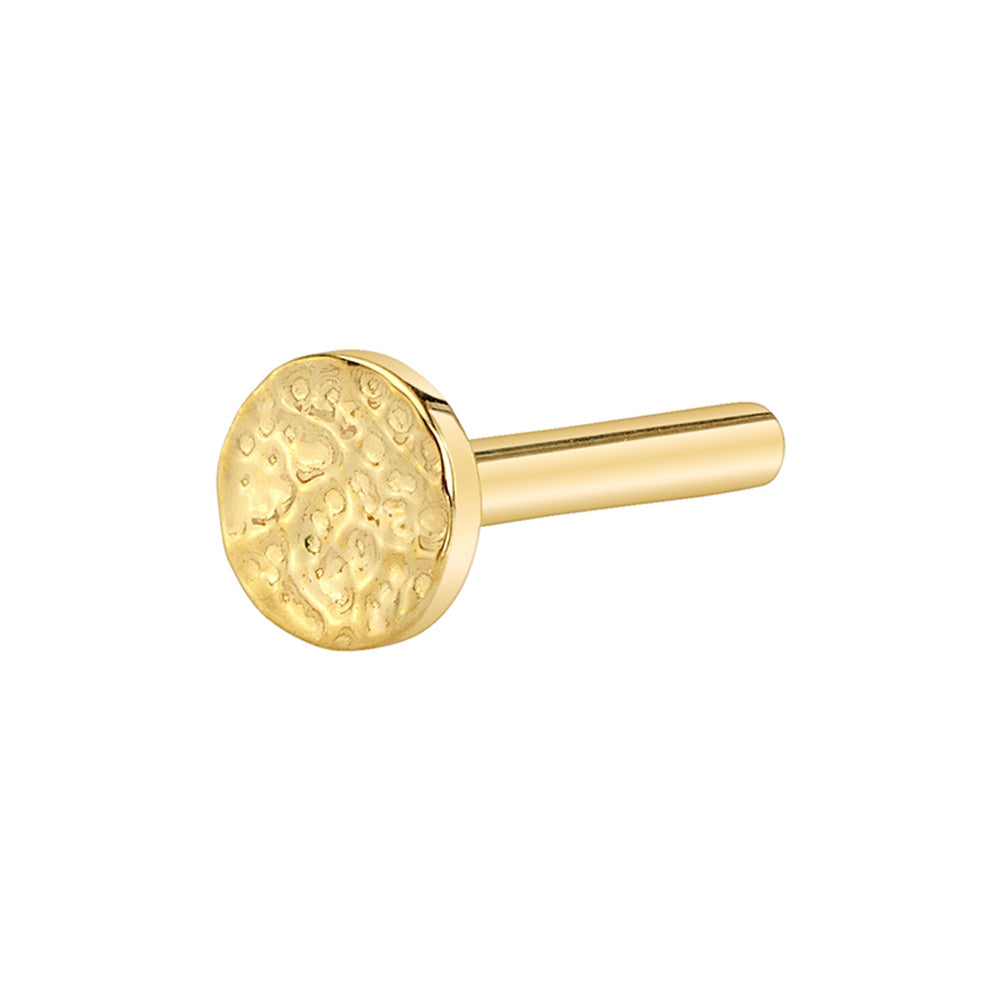Gold & Platinum Threaded Flatback / Labret Post / Straight Barbell End with Fixed Hammered Disc
