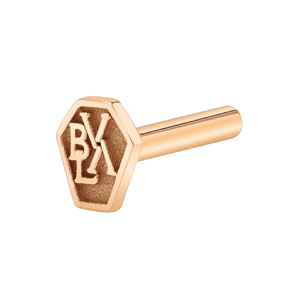 Gold Threaded Flatback / Labret Post / Straight Barbell End with Fixed 'Til Death Coffin