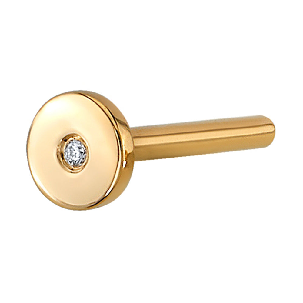 threadless: Gold & Platinum Flatback / Labret Post / Straight Barbell End with Fixed Disc with Flush Set DIAMOND