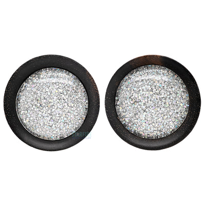 Round Glass Gem Plugs in Wood - Sparkle Silver