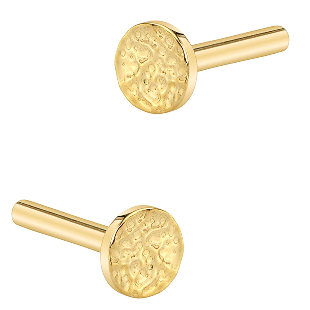 threadless: Gold Flatback / Labret Post / Straight Barbell End with Fixed Hammered Disc
