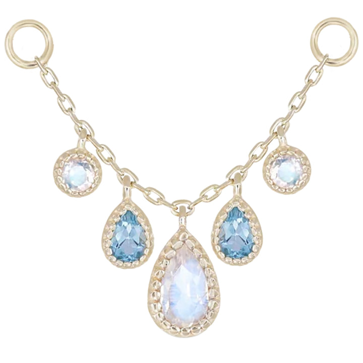 "Colette" Chain Attachment in Gold with Moonstone & Swiss Blue Topaz