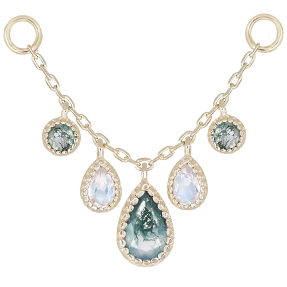 "Colette" Chain Attachment in Gold with Moss Agate & Moonstone