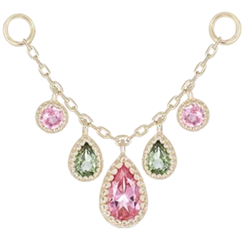 "Colette" Chain Attachment in Gold with Pink Tourmaline & Green Tourmaline
