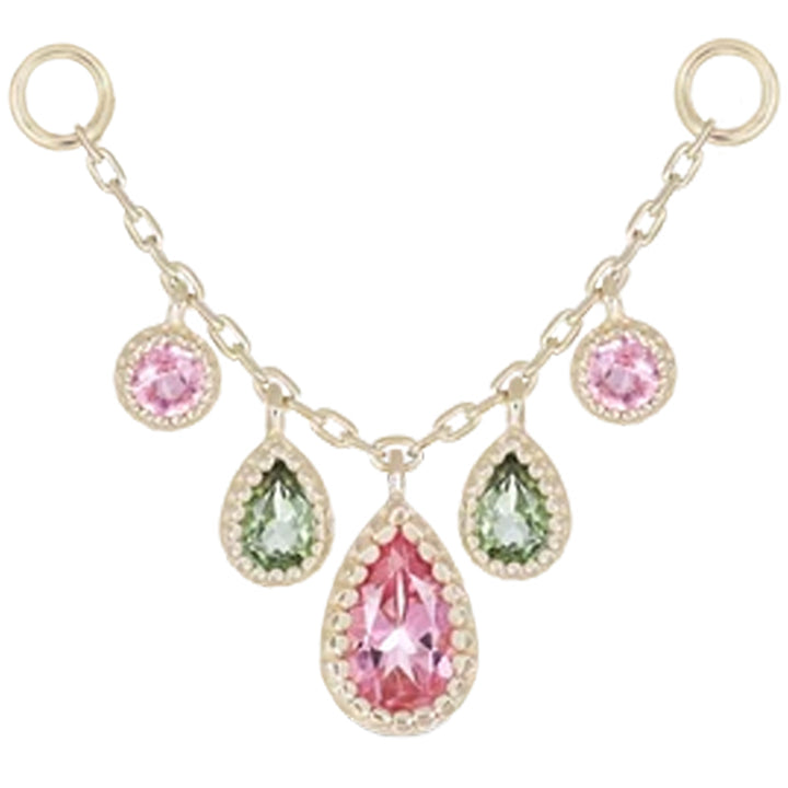 "Colette" Chain Attachment in Gold with Pink Tourmaline & Green Tourmaline
