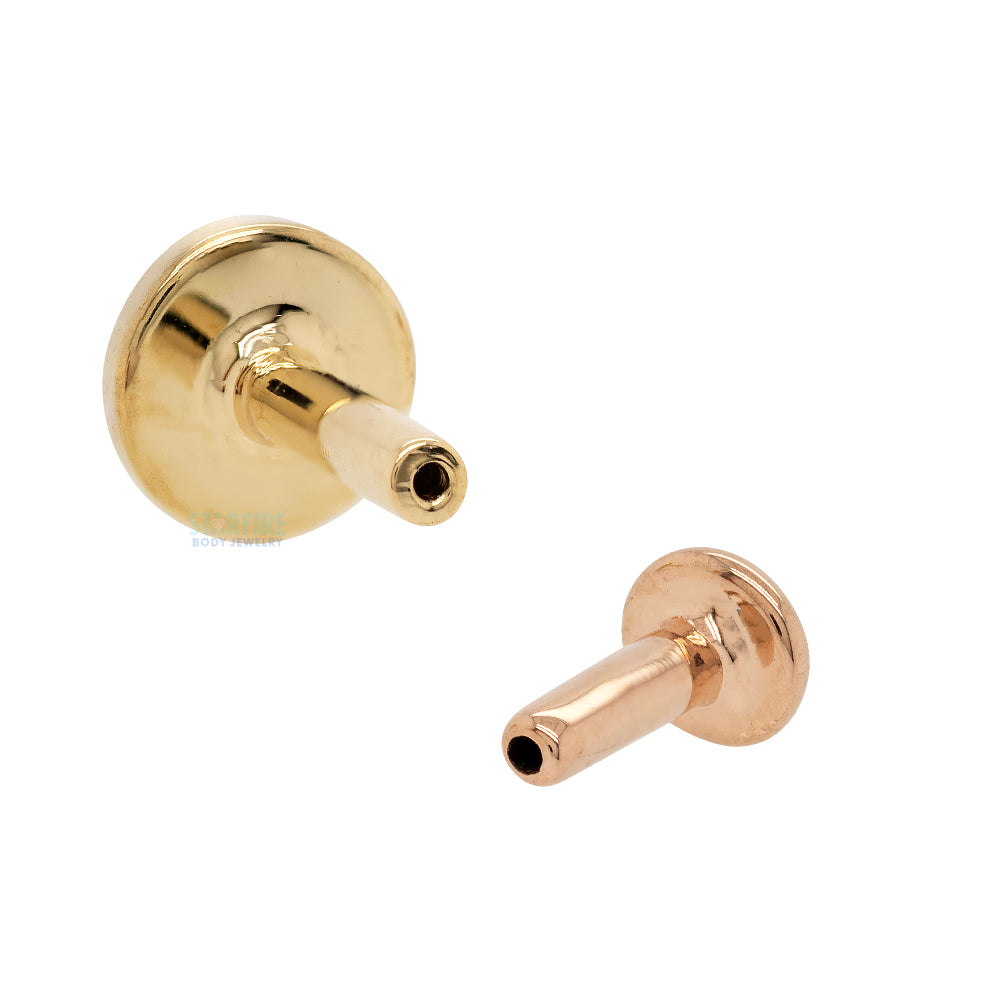 threadless: Gold Flatback / Labret Post / Straight Barbell End with Fixed Disk