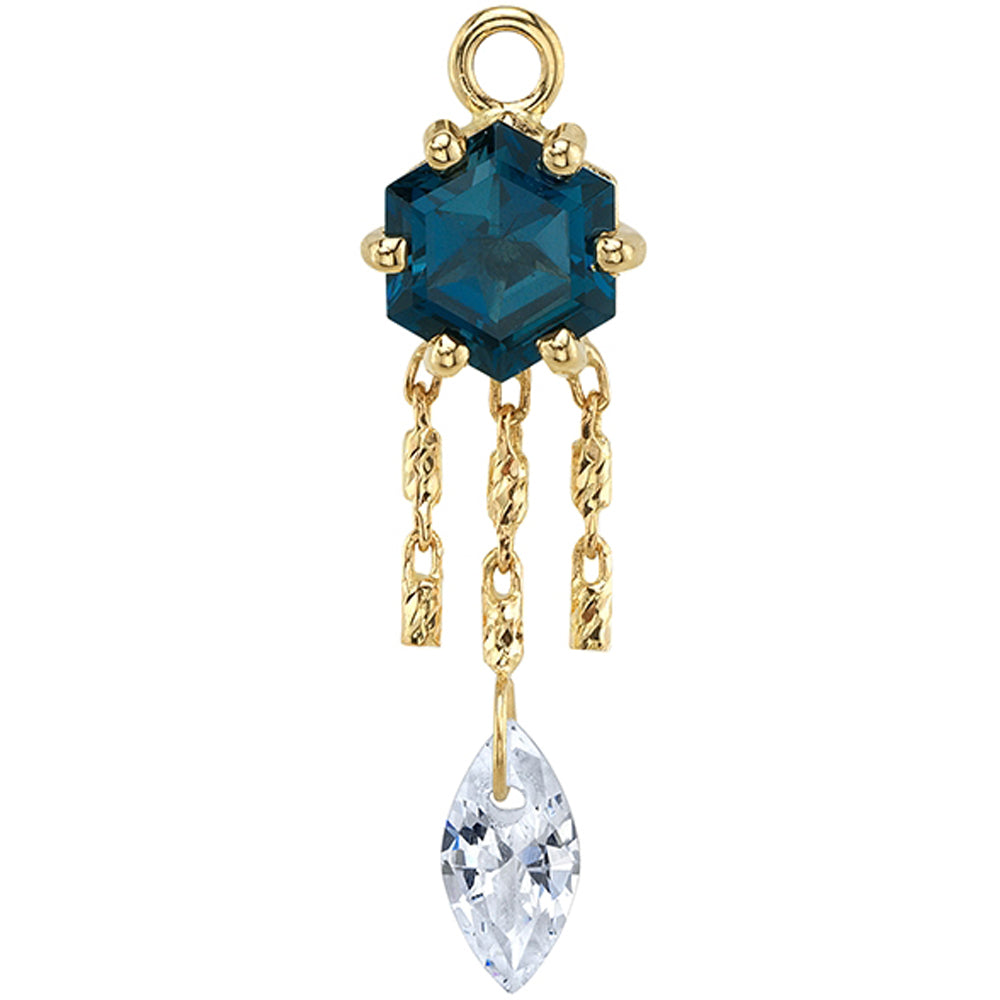 "Petunia" Chain Charm in Gold with London Blue Topaz & White CZ