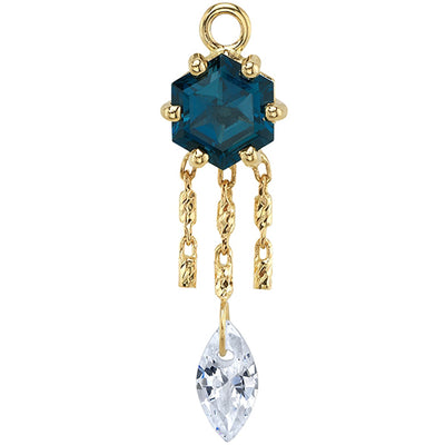"Petunia" Chain Charm in Gold with London Blue Topaz & White CZ