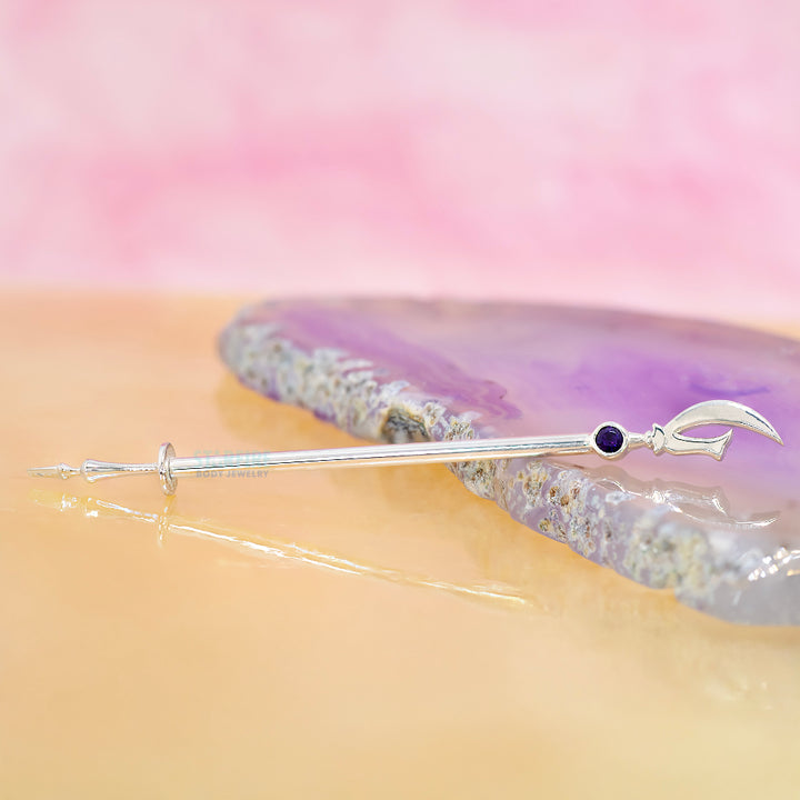 "Saturn Moon" Industrial Barbell in Gold & Platinum with Amethyst