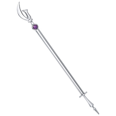 "Saturn Moon" Industrial Barbell in Gold & Platinum with Amethyst