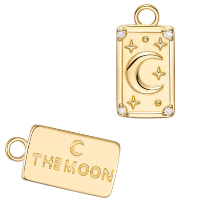 "The Moon" Tarot Card Charm in Gold with Diamonds