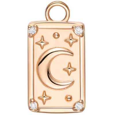 "The Moon" Tarot Card Charm in Gold with Diamonds