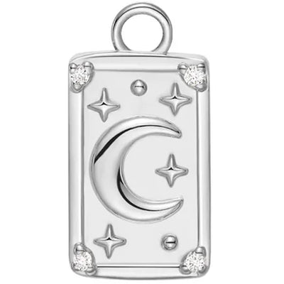 "The Moon" Tarot Card Charm in Gold with Diamonds