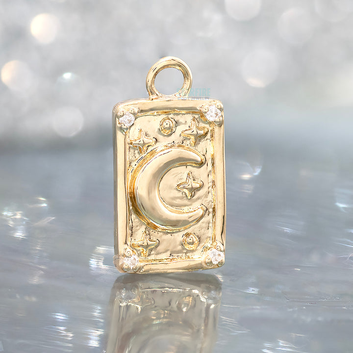 "The Moon" Tarot Card Charm in Gold with Diamonds