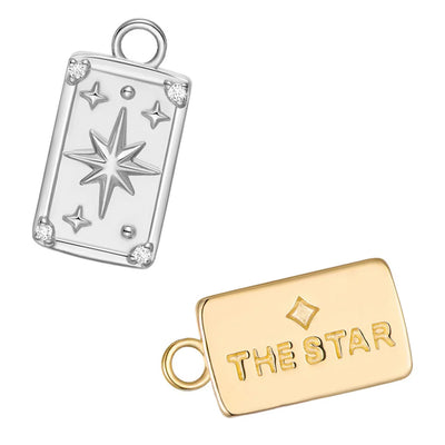 "The Star" Tarot Card Charm in Gold with Diamonds