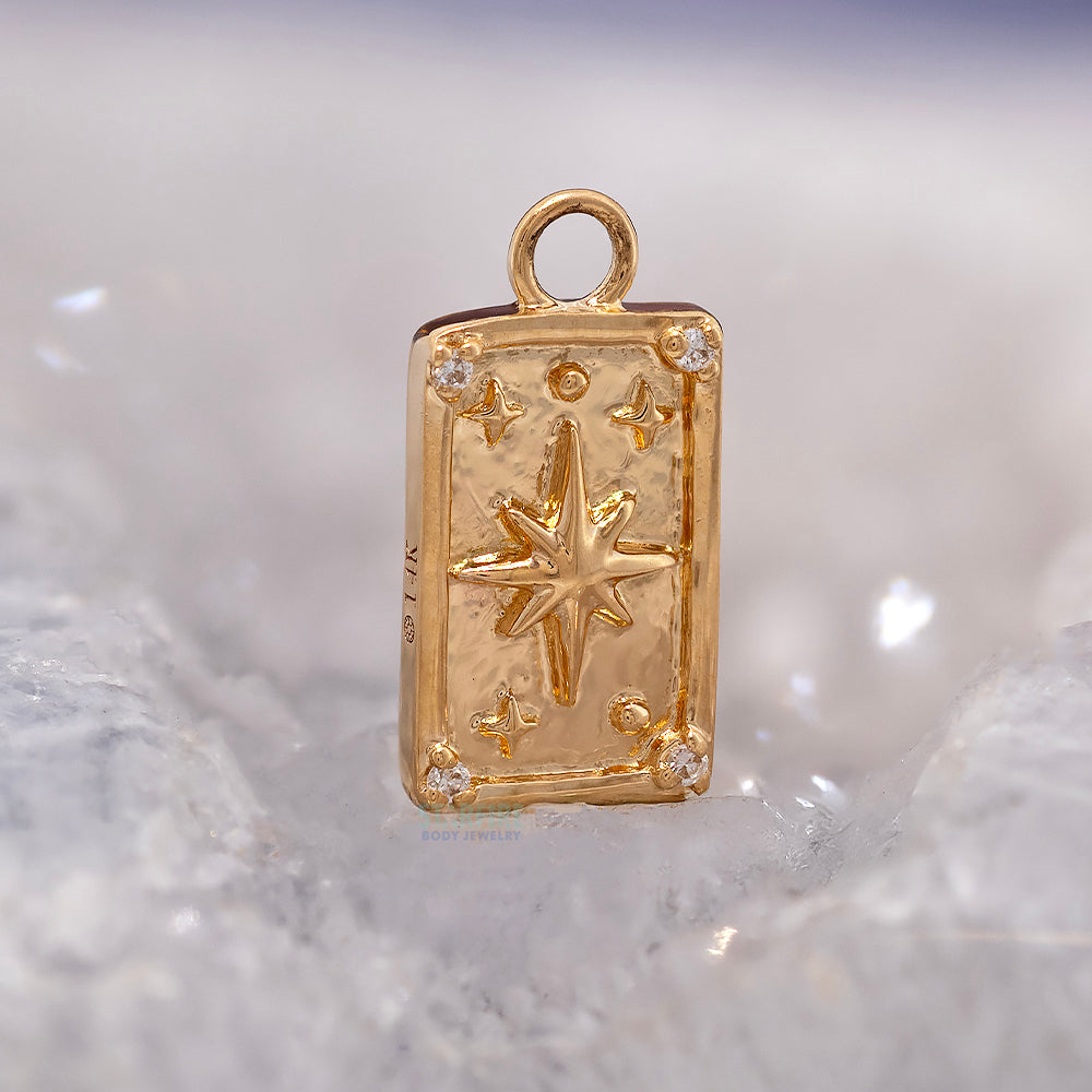 "The Star" Tarot Card Charm in Gold with Diamonds