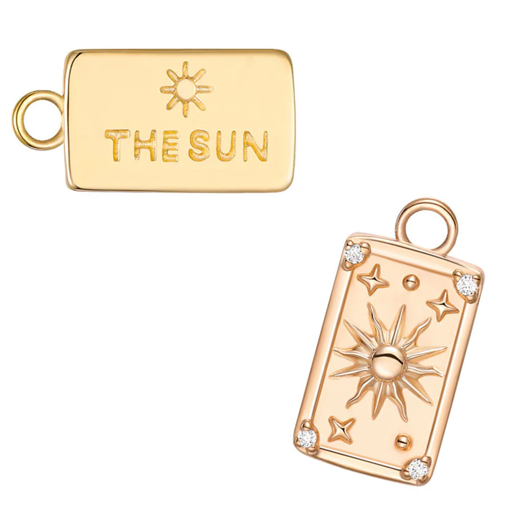 "The Sun" Tarot Card Charm in Gold with Diamonds
