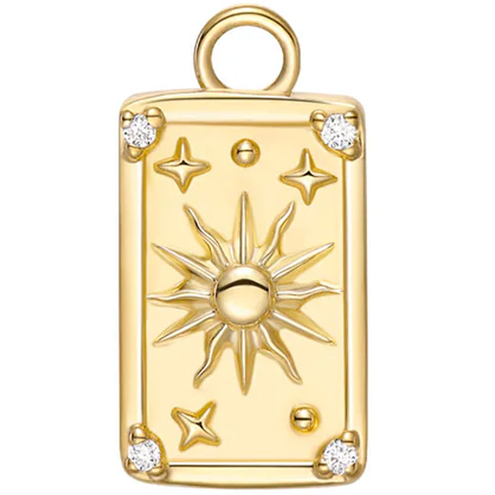 "The Sun" Tarot Card Charm in Gold with Diamonds