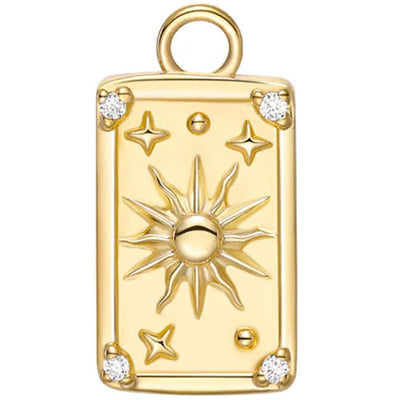 "The Sun" Tarot Card Charm in Gold with Diamonds