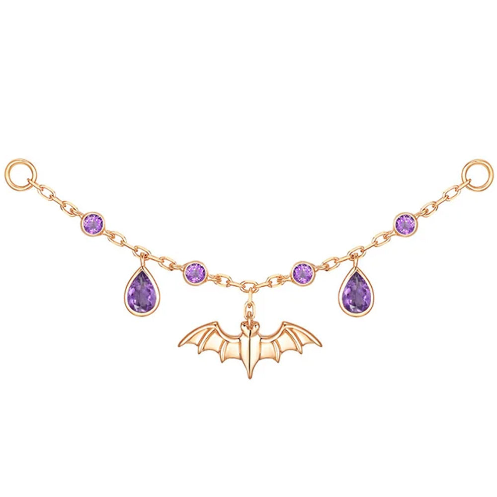 Bat Chain Attachment in Gold with Genuine Gemstones
