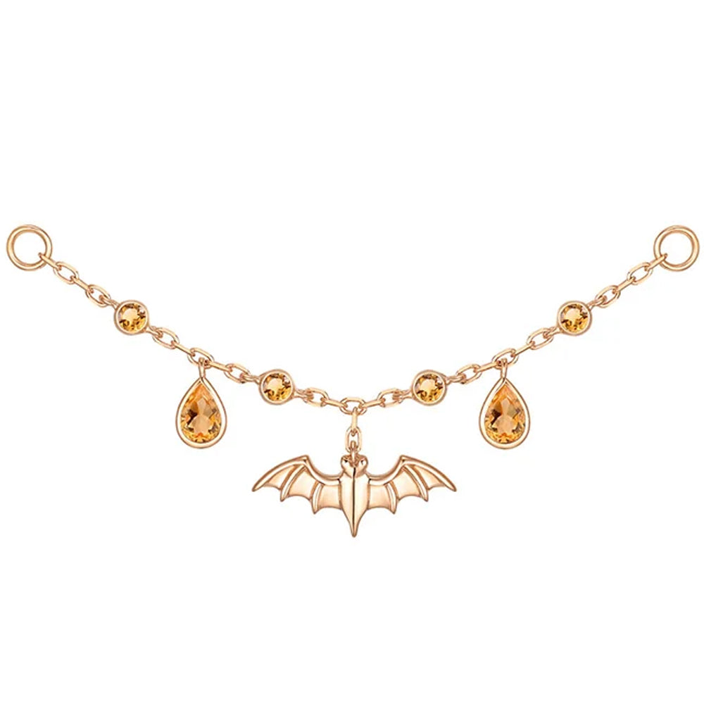 Bat Chain Attachment in Gold with Genuine Gemstones