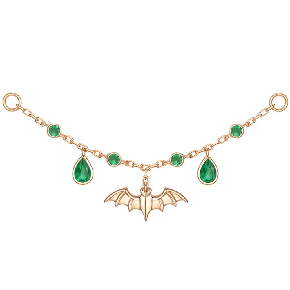 Bat Chain Attachment in Gold with Genuine Gemstones