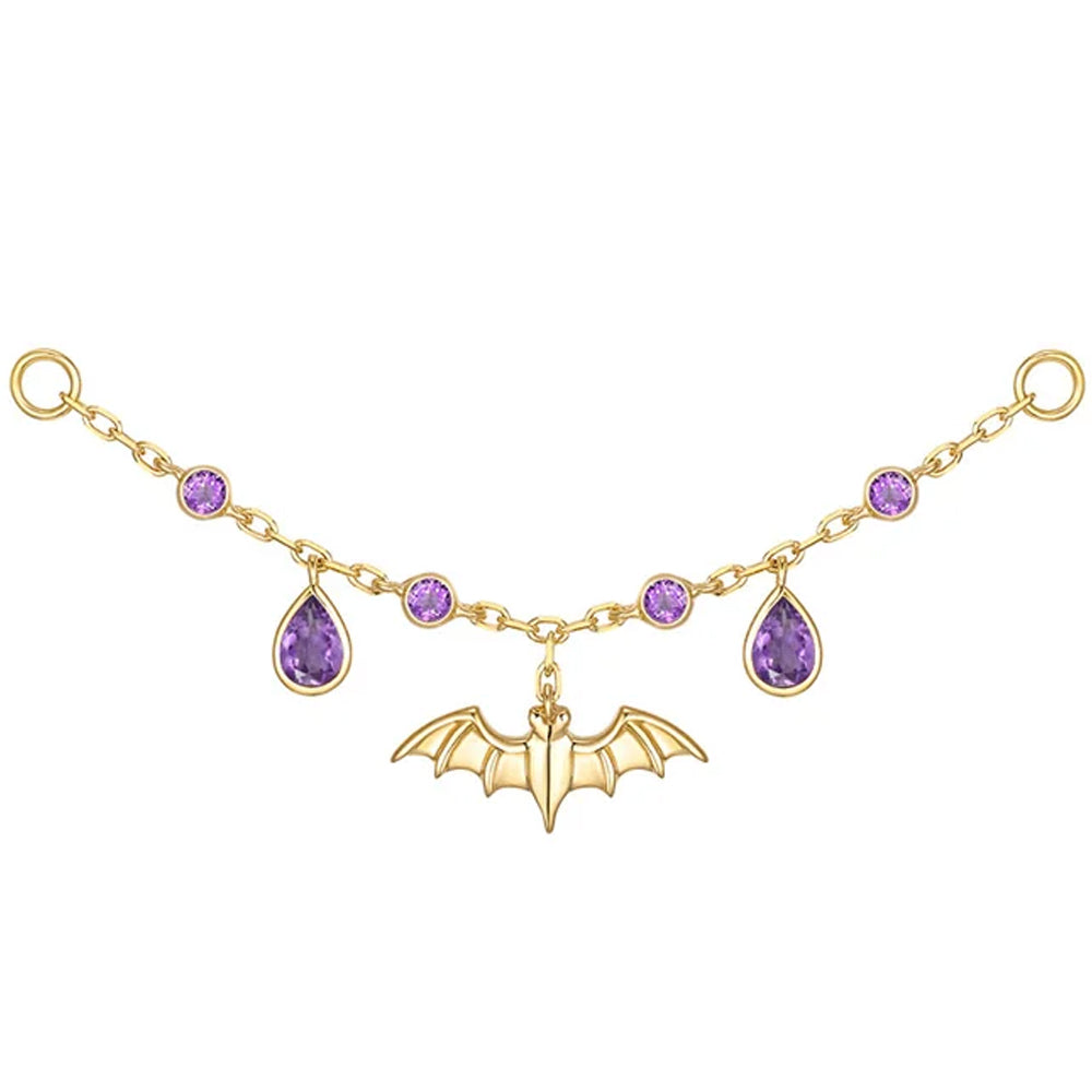 Bat Chain Attachment in Gold with Genuine Gemstones