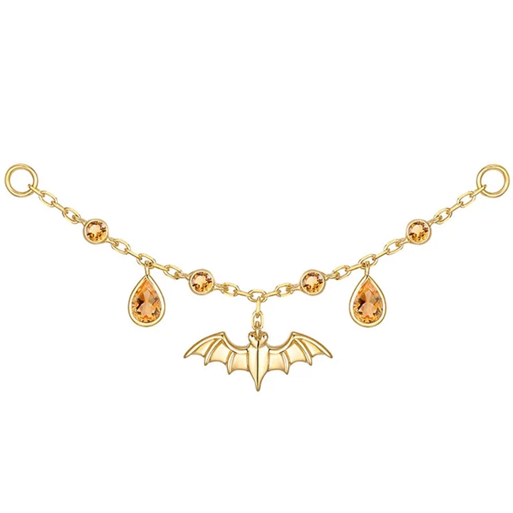 Bat Chain Attachment in Gold with Genuine Gemstones