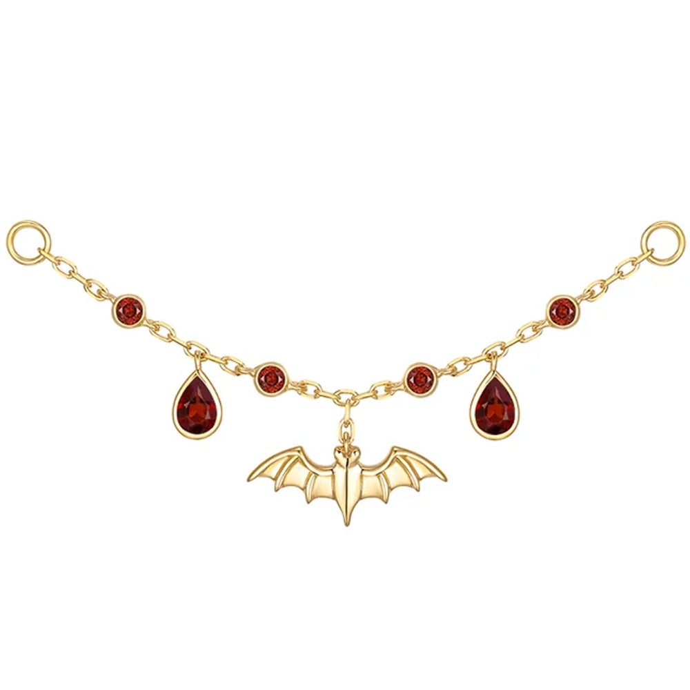 Bat Chain Attachment in Gold with Genuine Gemstones