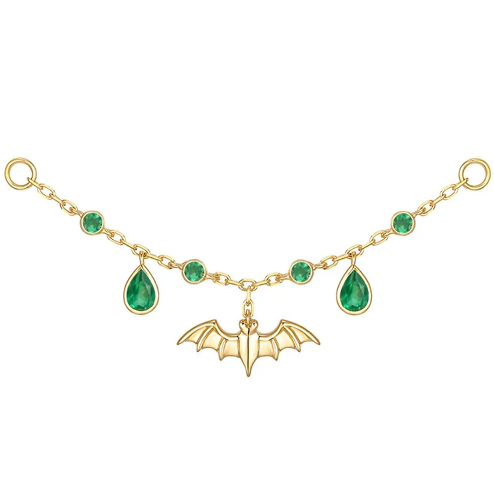 Bat Chain Attachment in Gold with Genuine Gemstones