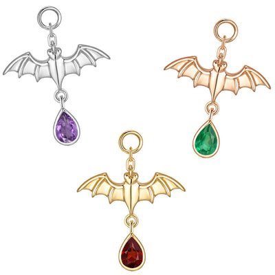 Bat Charm in Gold with Genuine Gemstones