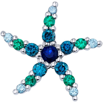 Micro Pave Starfish Threaded End in Gold & Platinum with Blue Sapphire, Ocean Blue Diamond, Chatham Emerald & Swiss Blue Topaz'