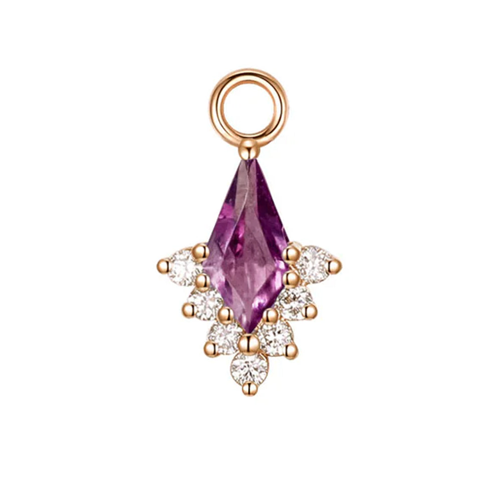 "Jasmine" Charm in Gold with Rhodolite Garnet & Diamonds