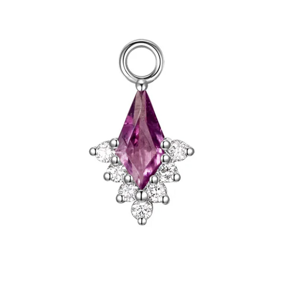 "Jasmine" Charm in Gold with Rhodolite Garnet & Diamonds