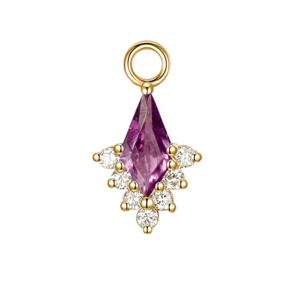 "Jasmine" Charm in Gold with Rhodolite Garnet & Diamonds