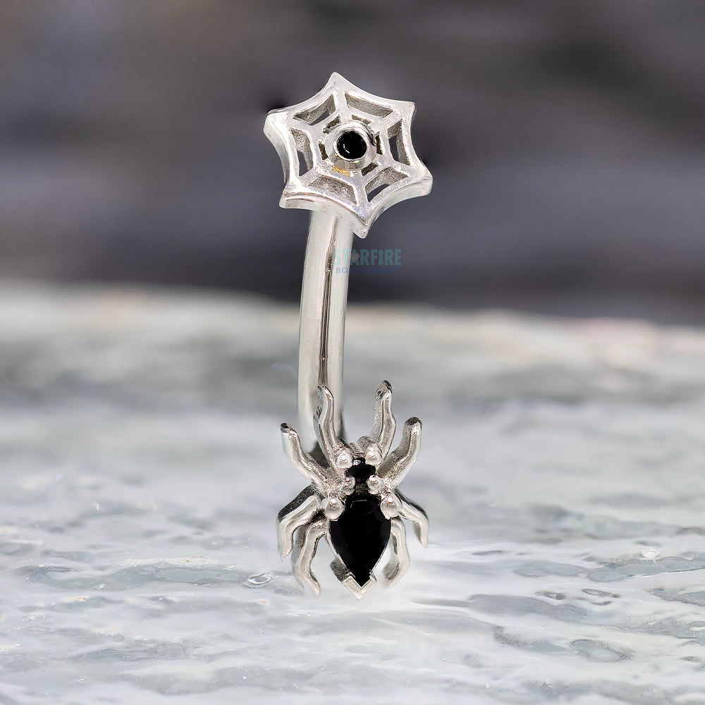 "Spooky Sabrina" Navel J Curve in Gold & Platinum with Onyx