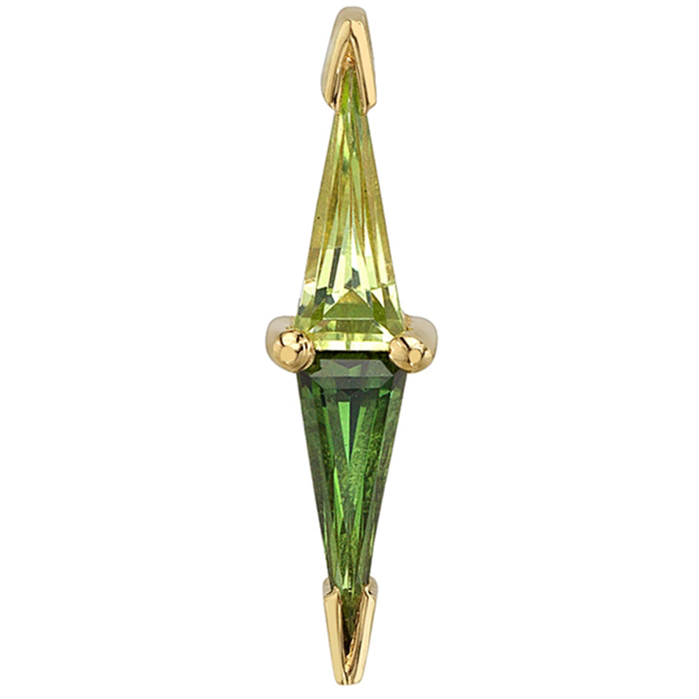 "Juxtapose" Threaded End in Gold & Platinum with Peridot & Green Tourmaline