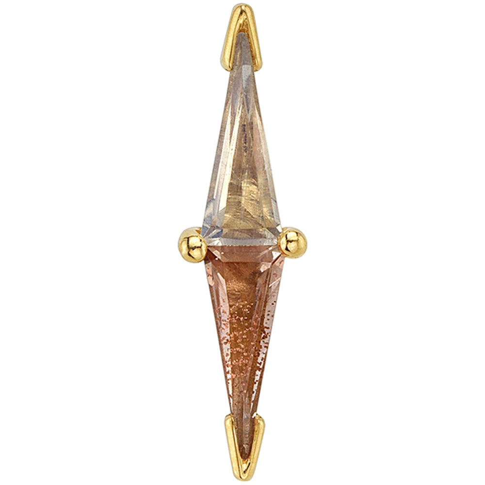 "Juxtapose" Threaded End in Gold & Platinum with Rainbow Moonstone & Oregon Sunstone